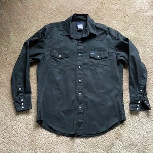 Vintage Black Wrangler Pearl Snap Shirt - Large